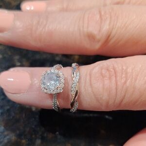 925 Silver & Rose Gold and White Stone Wedding Ring Set. Never Worn. Size 7